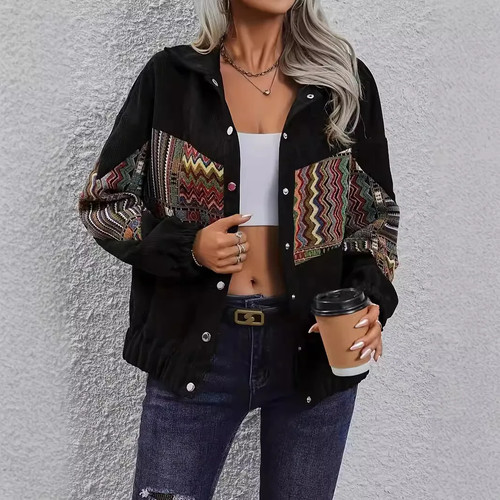 Black ethnic print - ethnic, coat